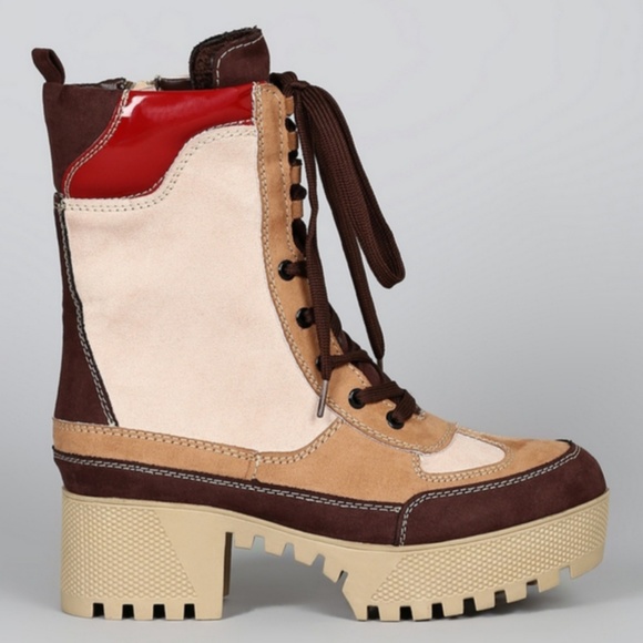 Last Size 8 🖤Camel Panel Lace-Up Lug Flatf Comb - Picture 7 of 8